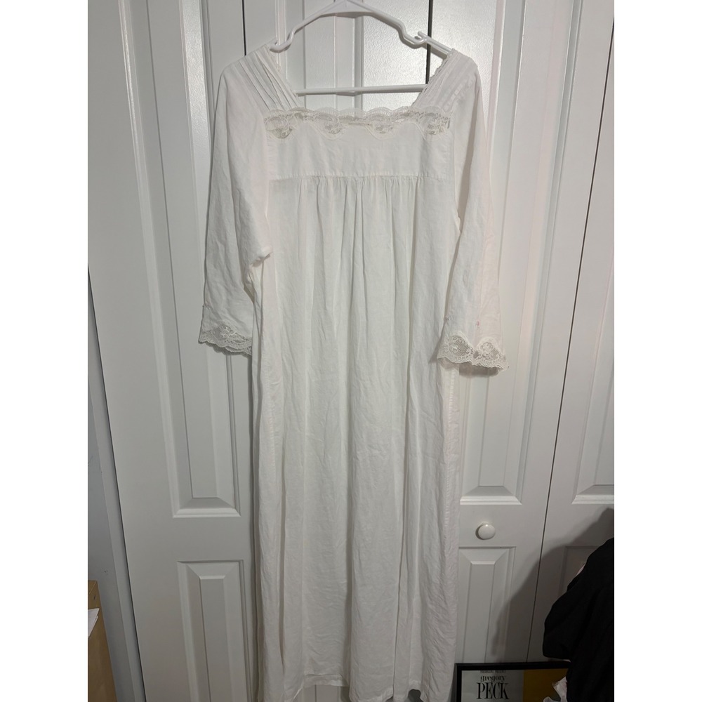 Vintage Nightgown Cottagecore Lace Floral Embroidered White Long Sleepwear L - Picture 8 of 10